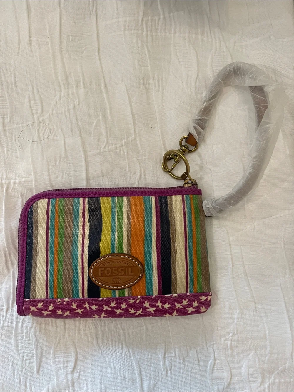 Fossil Multicolor Striped Wristlet with Purple Trim